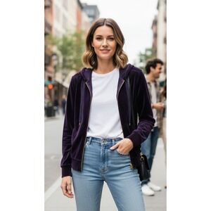 Ralph Lauren Dark Purple Velvet Zip Hooded Jacket Casual Womens Size Medium